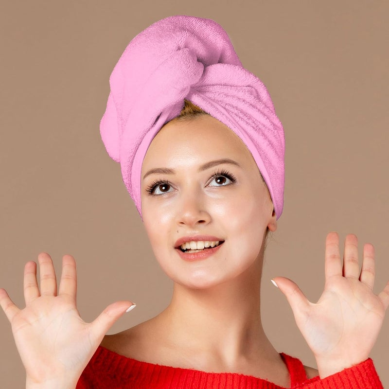Siesta Zen Premium Quality 100% Pure Combed Cotton Hair Towel - Pink - Image 2